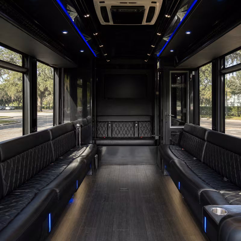 Passenger watching the Peoria scenery during a regional party bus road trip