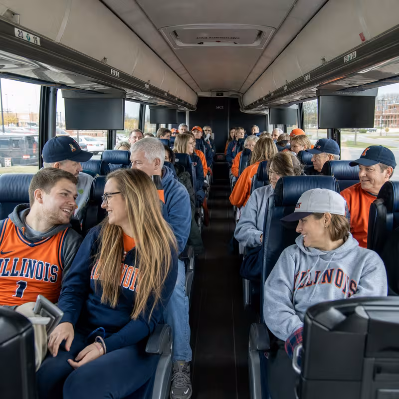 Passenger seating aboard a Peoria party bus rental