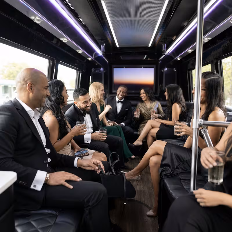 Black Mercedes Sprinter van staged for an Peoria Private Event Transportation group