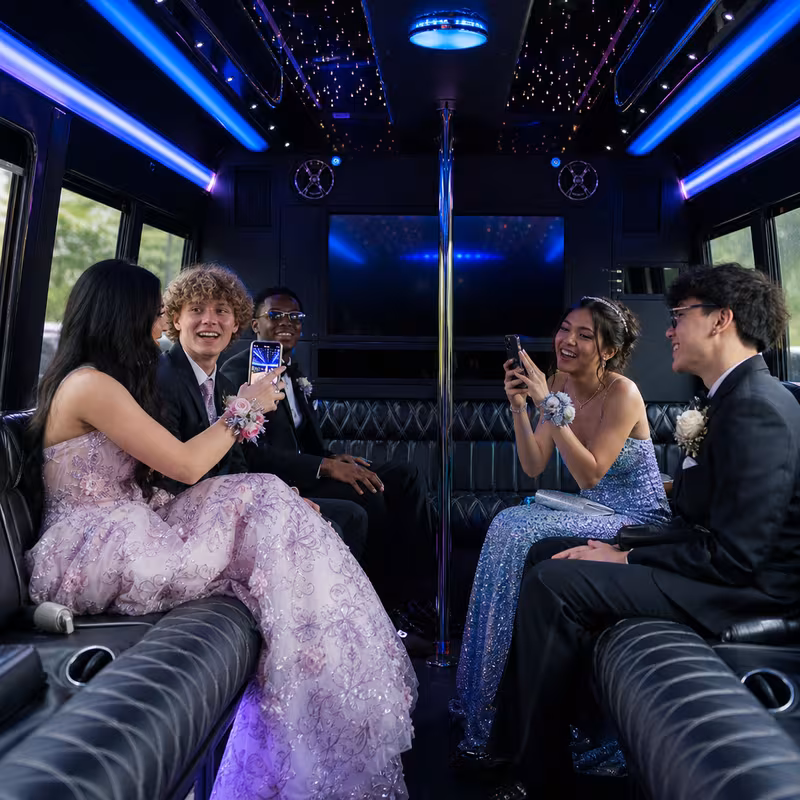 Black Mercedes Sprinter van staged for an Peoria Prom & Homecoming Transportation group
