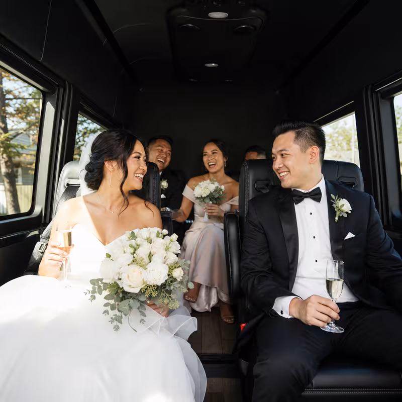 Black Mercedes Sprinter van staged for an Peoria Wedding Transportation group