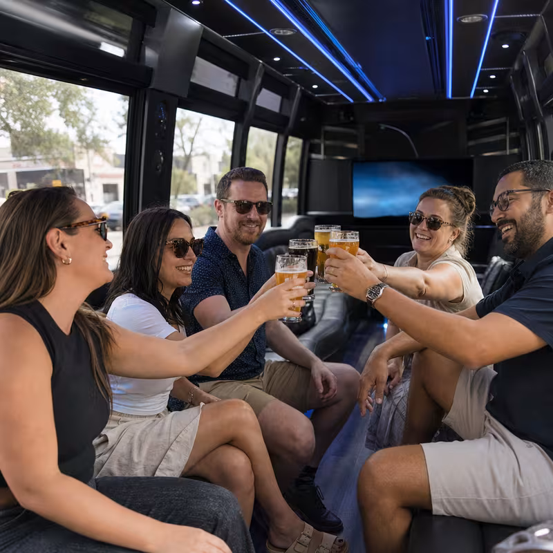 Black Mercedes Sprinter van staged for an Peoria Winery & Brewery Tour Transportation group
